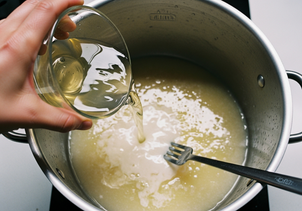 mixing lye water with melted lard